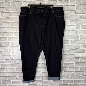 Lularoe Magic Waist Stretch Blue Dark Wash Denim Rolled Cropped Jeans 44 x 25